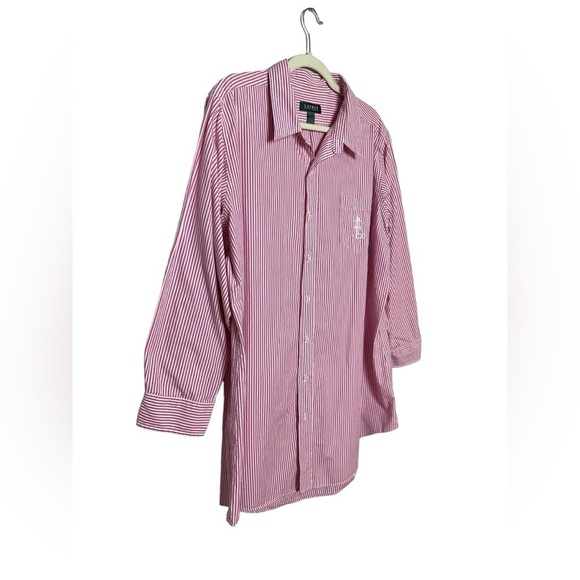 Lauren Ralph Pink Striped Button Down Shirt 100% Cotton Large Logo Size XL Men’s - Picture 3 of 8